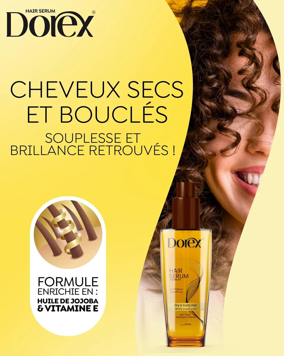 Dorex Sérum Capillaire pour les cheveux secs et bouclés à Huile de Jojoba et Vitamne E