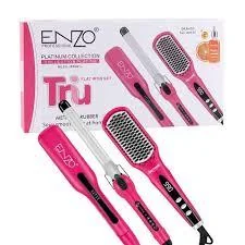Enzo Professional Platinum Collection Fer Plat avec Brosse Chauffante et Fer à Boucler Rose