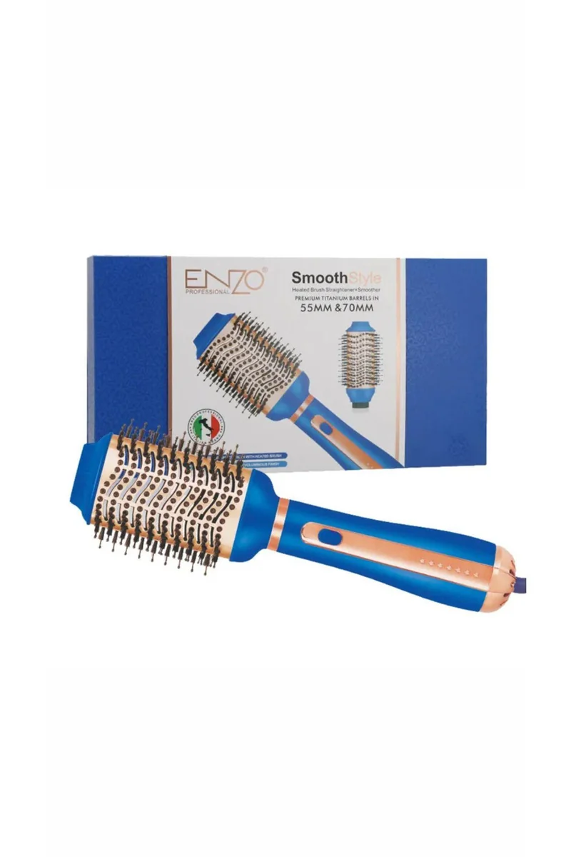 Enzo professionnel Smooth Style brosse lissante chauffante 2 en 1 -bleu