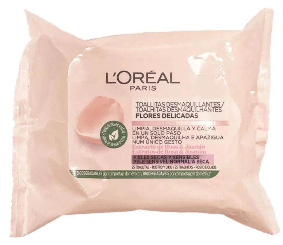L'Oréal Paris Lingettes Démaquillantes Visage et yeux Flores Delicadas peaux Sèche et sensible