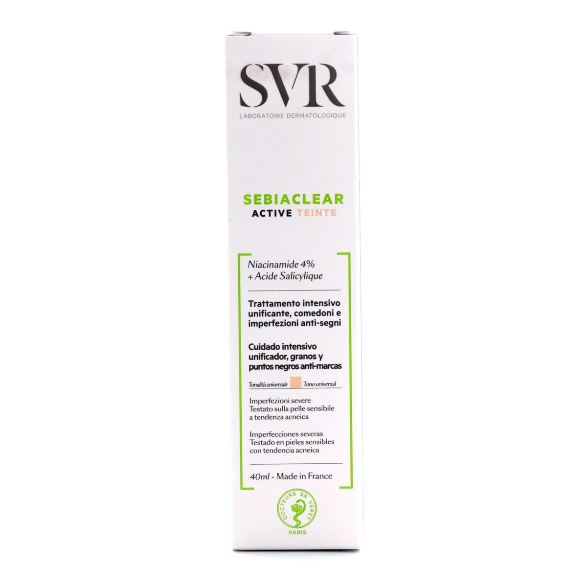 SVR-Active Teinté Sebiaclear- Soin Intensif, Unifiant, Anti-imperfections -Pour peaux Sensibles à Tendance acnéique