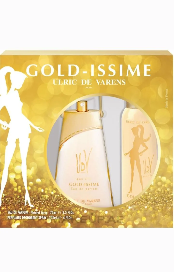 Ulric de Varens Gold-issime Coffret cadeau 2 psc pour femme Gold-issime Eau De Parfum   Déodorant en Spray -125ml